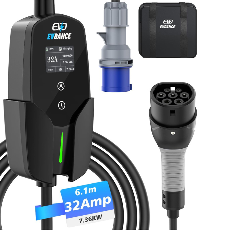 Portable Ev Charger 32A Type 2 Cee Plug - EVDANCE 32A tipi 2 elektrikli araç