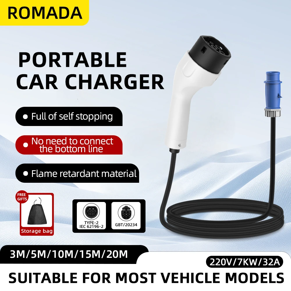 ROMADA Tip2 IEC62196-2 Elektri - Portable Ev Charger 32A Type 2 Cee Plug incelemesi ve fiyatı