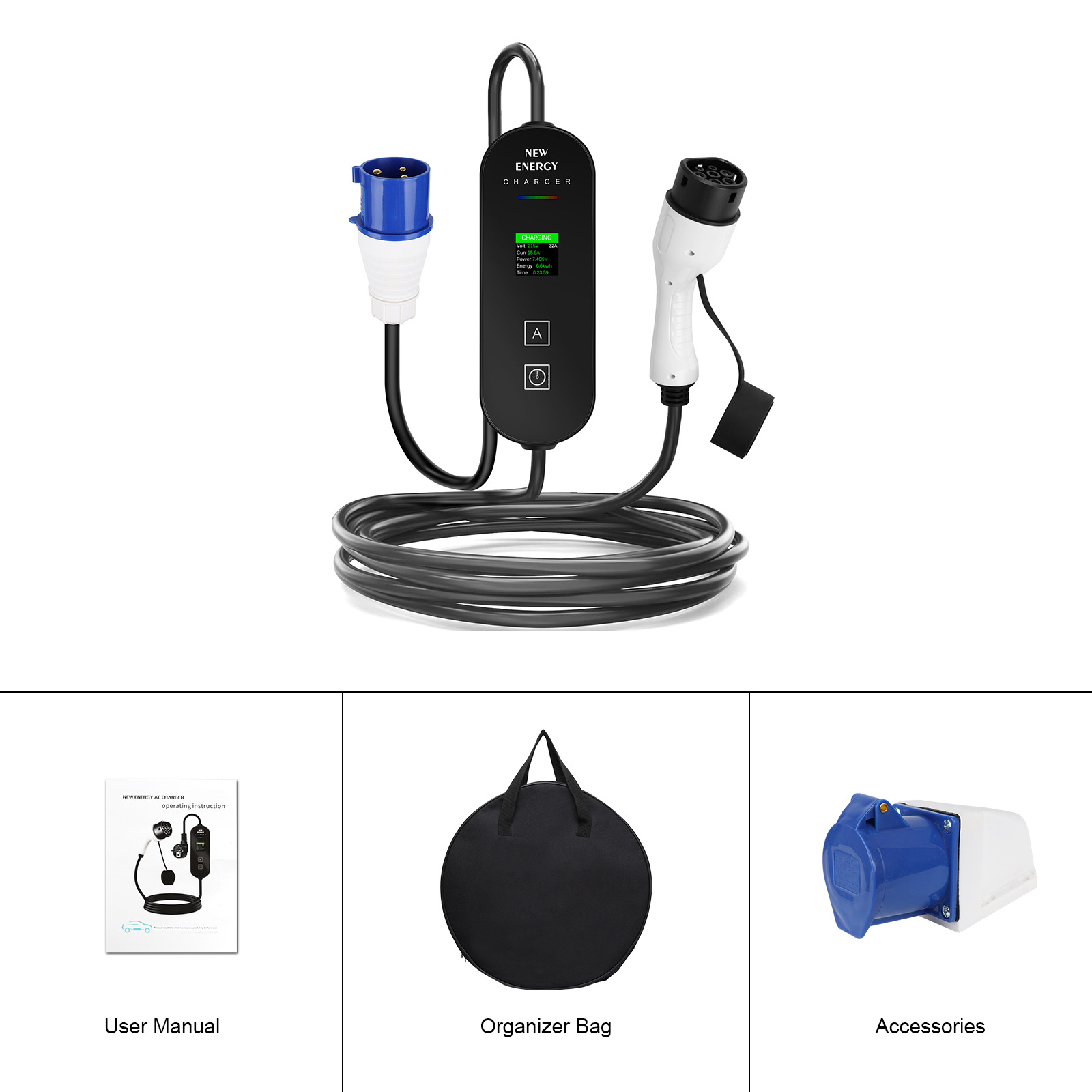 AB/İngiltere Fişli CEE 32A/16A - Portable Ev Charger 32A Type 2 Cee Plug incelemesi ve fiyatı
