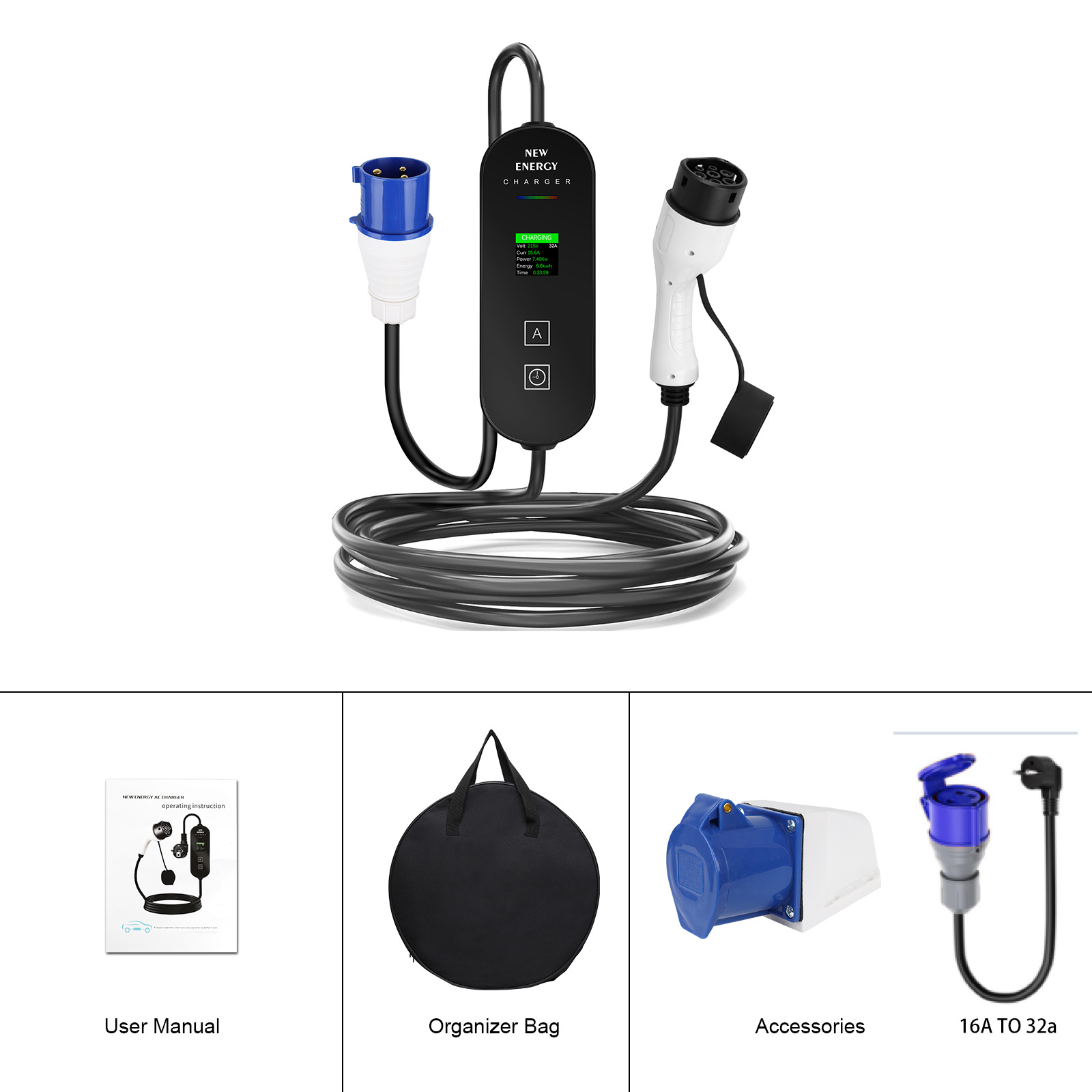 AB/İngiltere Fişli CEE 32A/16A - Portable Ev Charger 32A Type 2 Cee Plug incelemesi ve fiyatı
