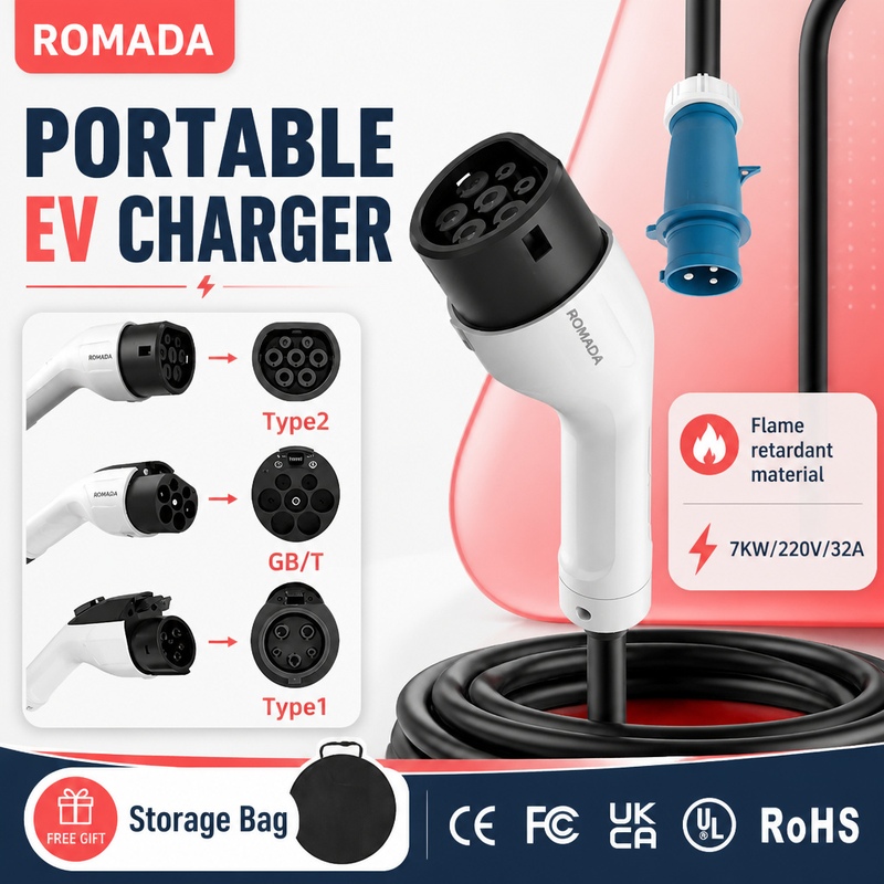 7KW ROMADA Elektrikli Araç Taş - Portable Ev Charger 32A Type 2 Cee Plug incelemesi ve fiyatı