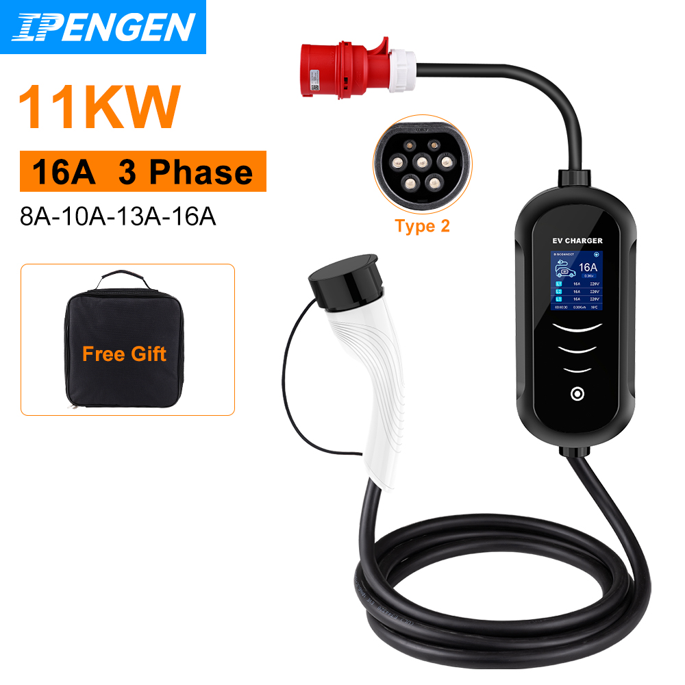 IPENGEN 11KW 16A 3 fazlı EV ta - Portable Ev Charger 32A Type 2 Cee Plug incelemesi ve fiyatı